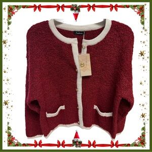 NWT - Women's Red Fuzzy Cardigan Sweater